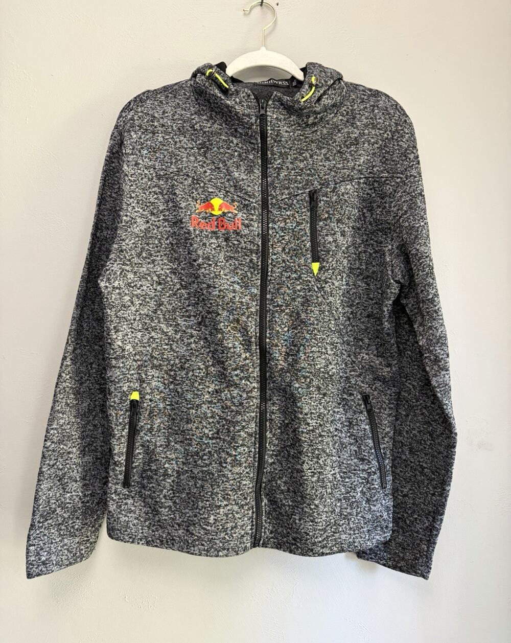 Vintage Red Bull Men's Gray Zip Hooded Hoodie w/ Logo Pockets Size 2XL (0209)